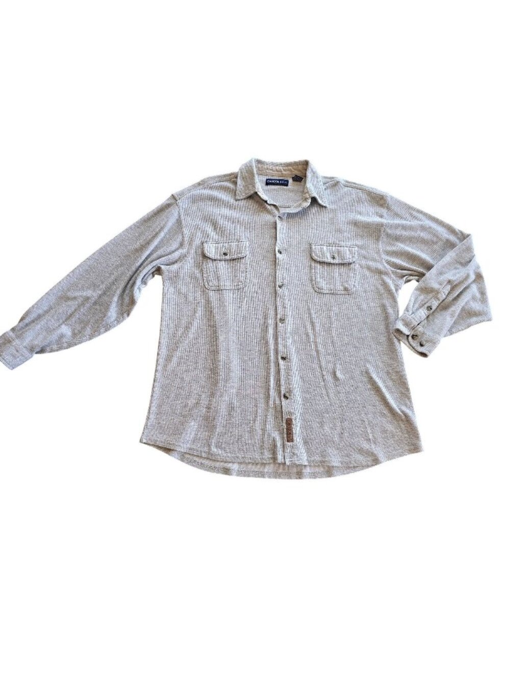 Chereskin Men's Button-Down Light Gray XL Premium Cotton Blend Waffle Knit Shirt